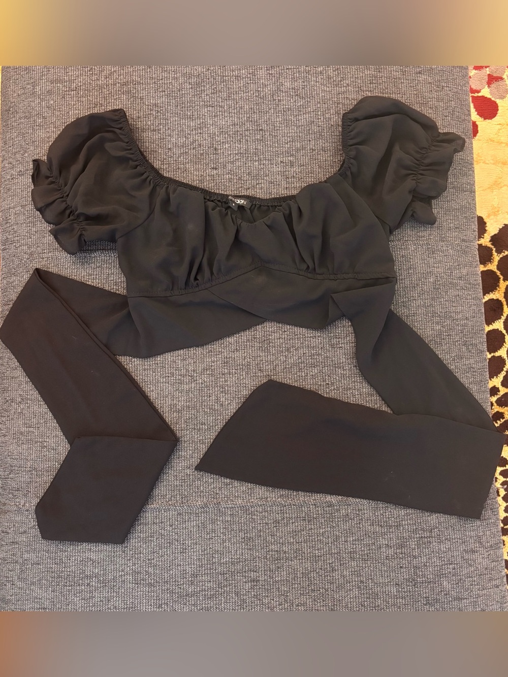Papermoon Black Puff-Sleeve Wrap Crop Top